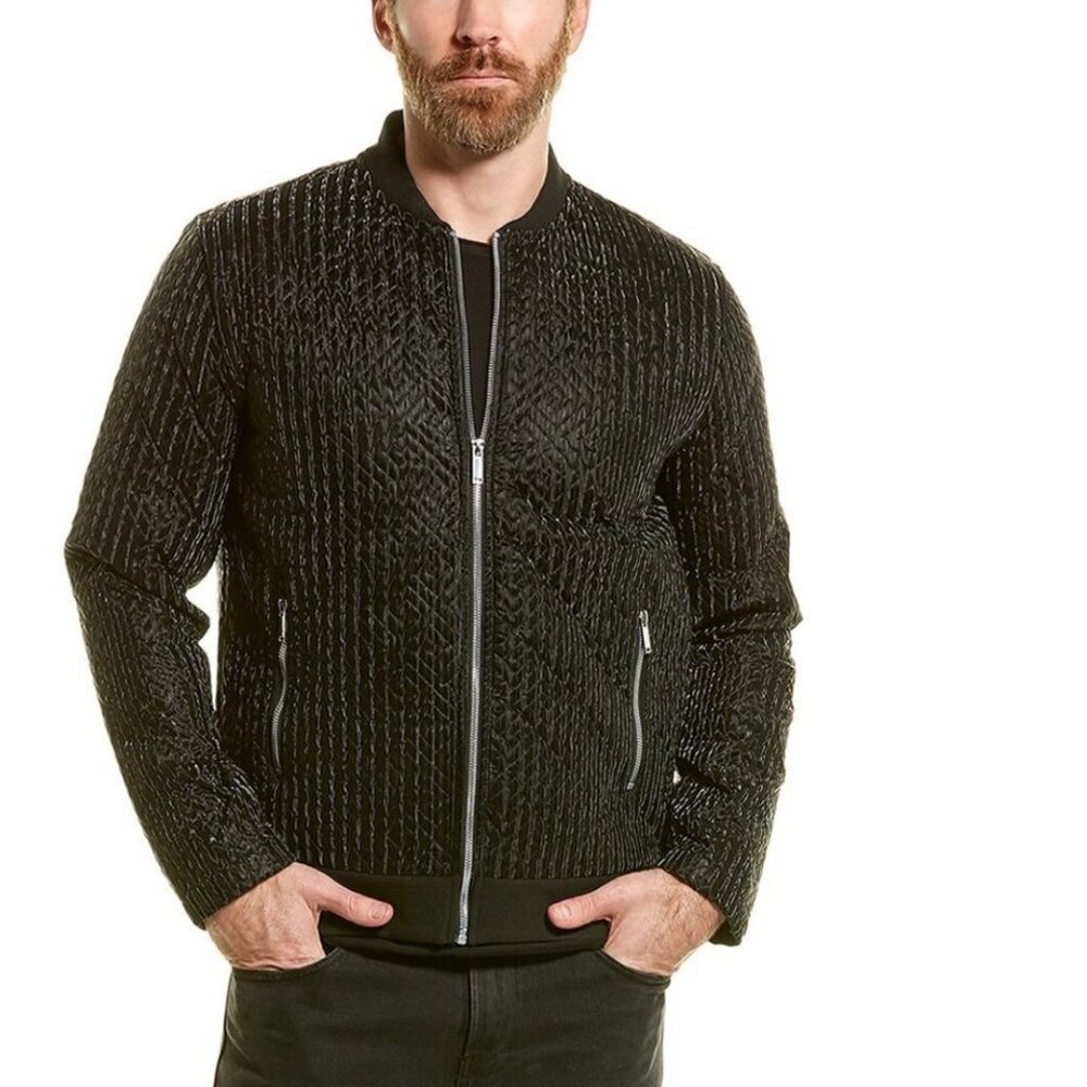 Karl Lagerfeld Shiny Quilted Bomber Jacket  Black Size S